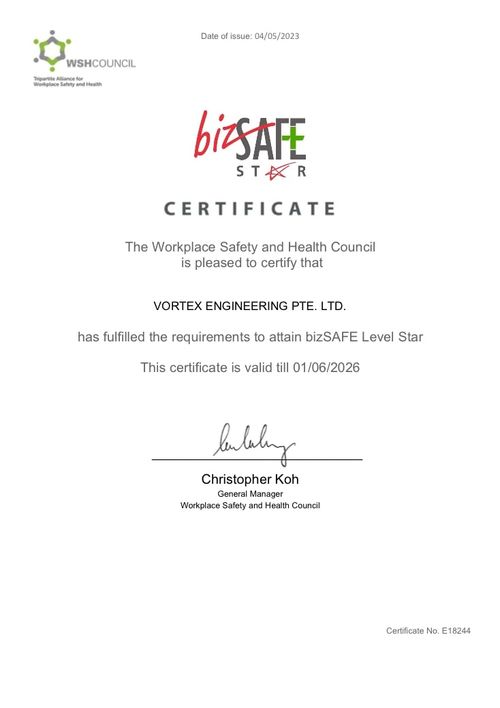 Vortex Awards & Accreditations | Bizsafe Star Certificate