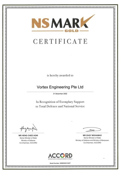 Vortex Awards & Accreditations | NS Mark Gold Certificate