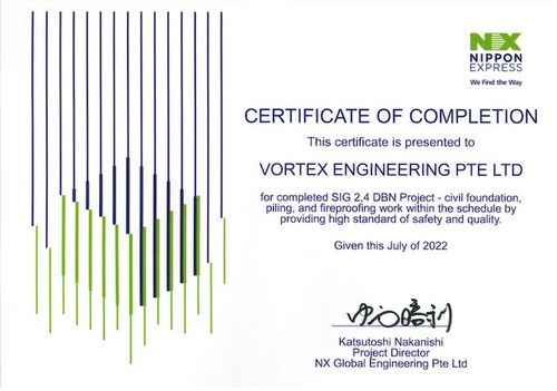 Vortex Awards & Accreditations | SIG Certificate of Completion